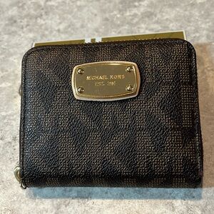 Michael Kors Brown Signature Zip-around Compact Wallet